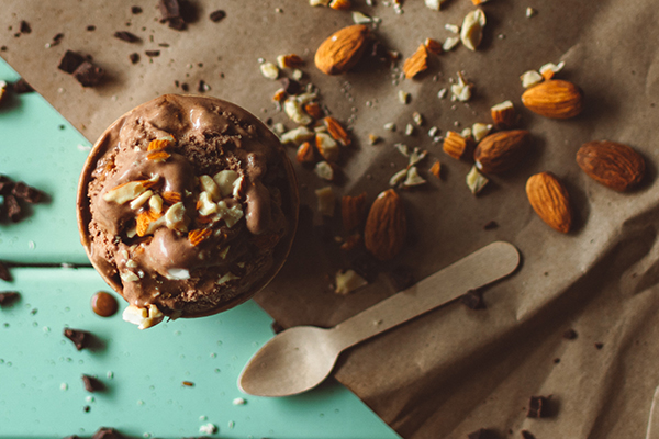 chocolate ice cream with almonds
