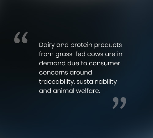 Dairy and protein products from grass-fed cows are in demand due to consumer concerns around traceability, sustainability and animal welfare