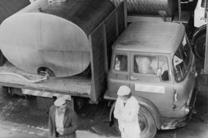 Kerry in the 1970s. A black and white photograph of a milk truck in the 1970s.